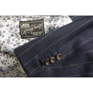 Henry Poole Savile Row Flannel Navy Chalkstriped 2 Pc Suit Jacket Pants Sz 44L